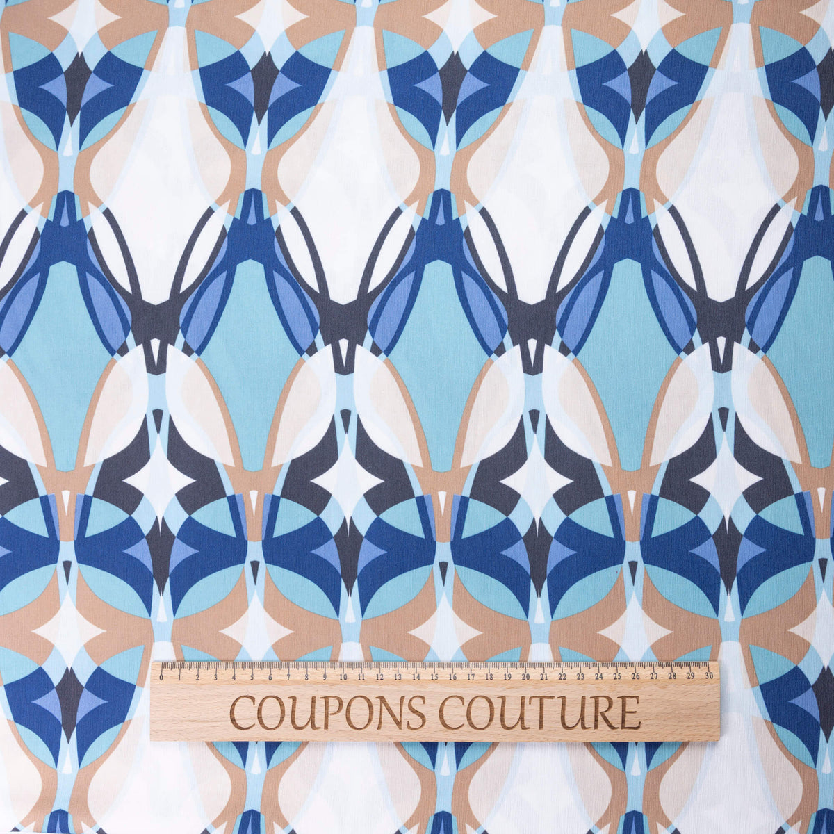 Crêpe crinkle - Géométrique bleu et camel
