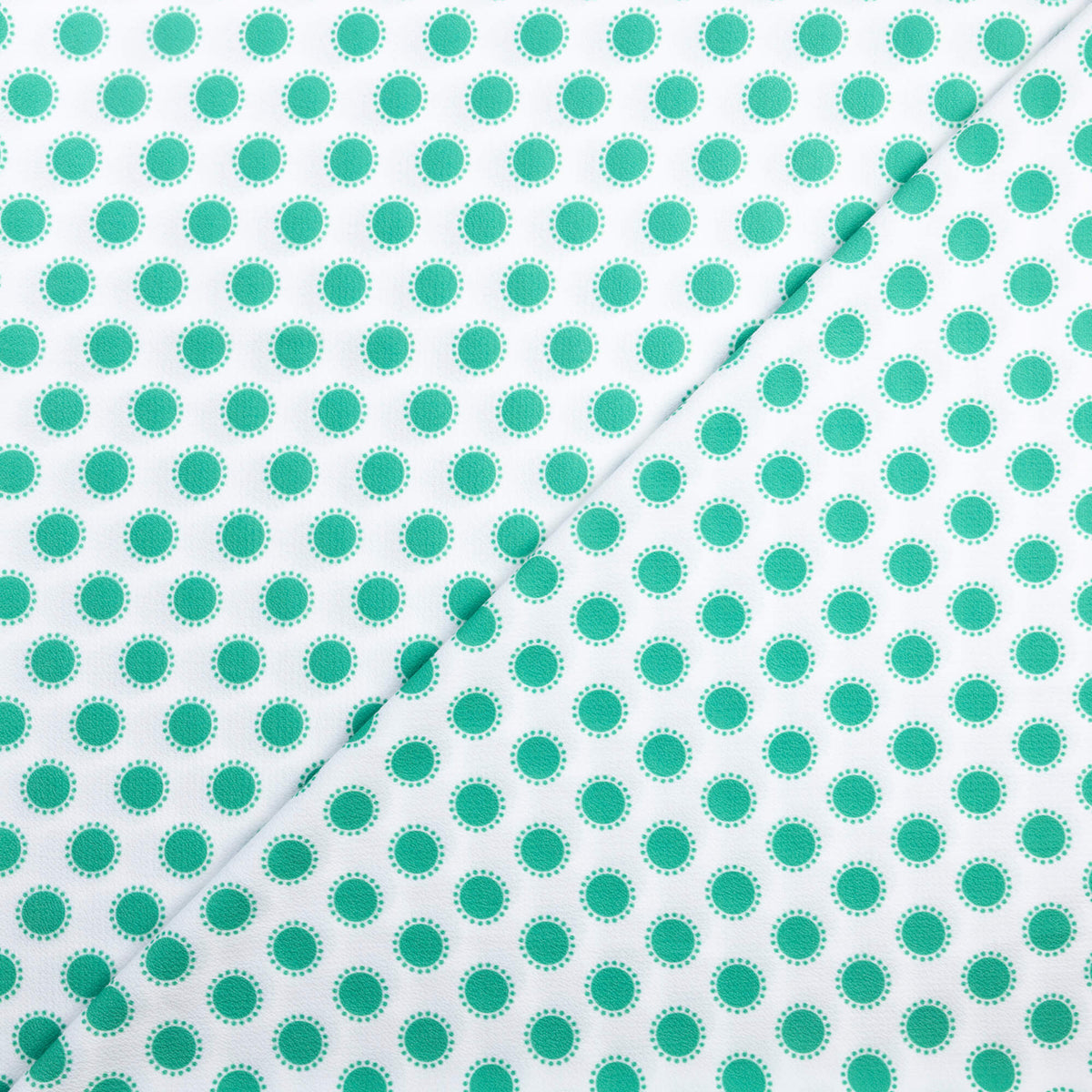 Crêpe gauffré - Pois turquoise sur blanc