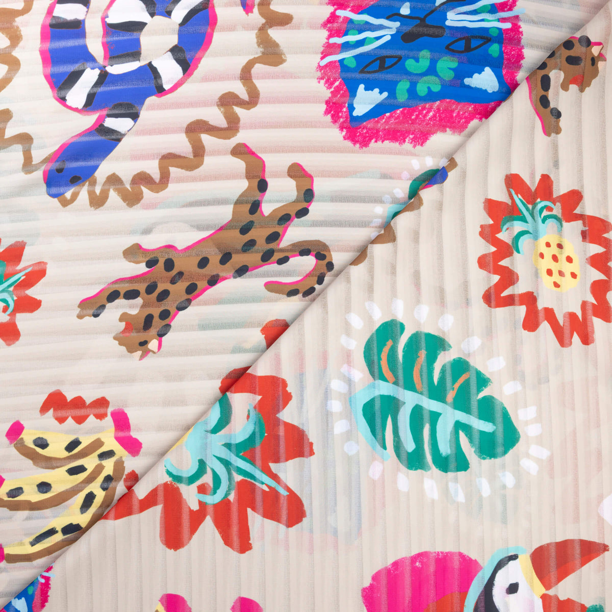 Georgette Rayure ajourée - Motifs tropicaux multicolores