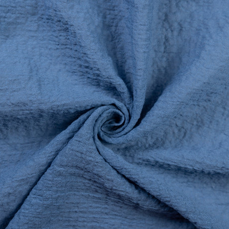 Gaze à rayures irrèguliéres crêponné coton & élasthanne - Bleu denim