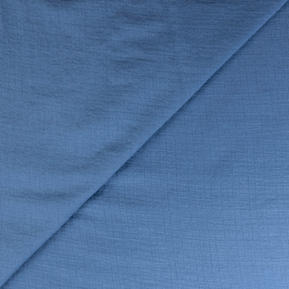 Gaze à rayures irrèguliéres crêponné coton & élasthanne - Bleu gris