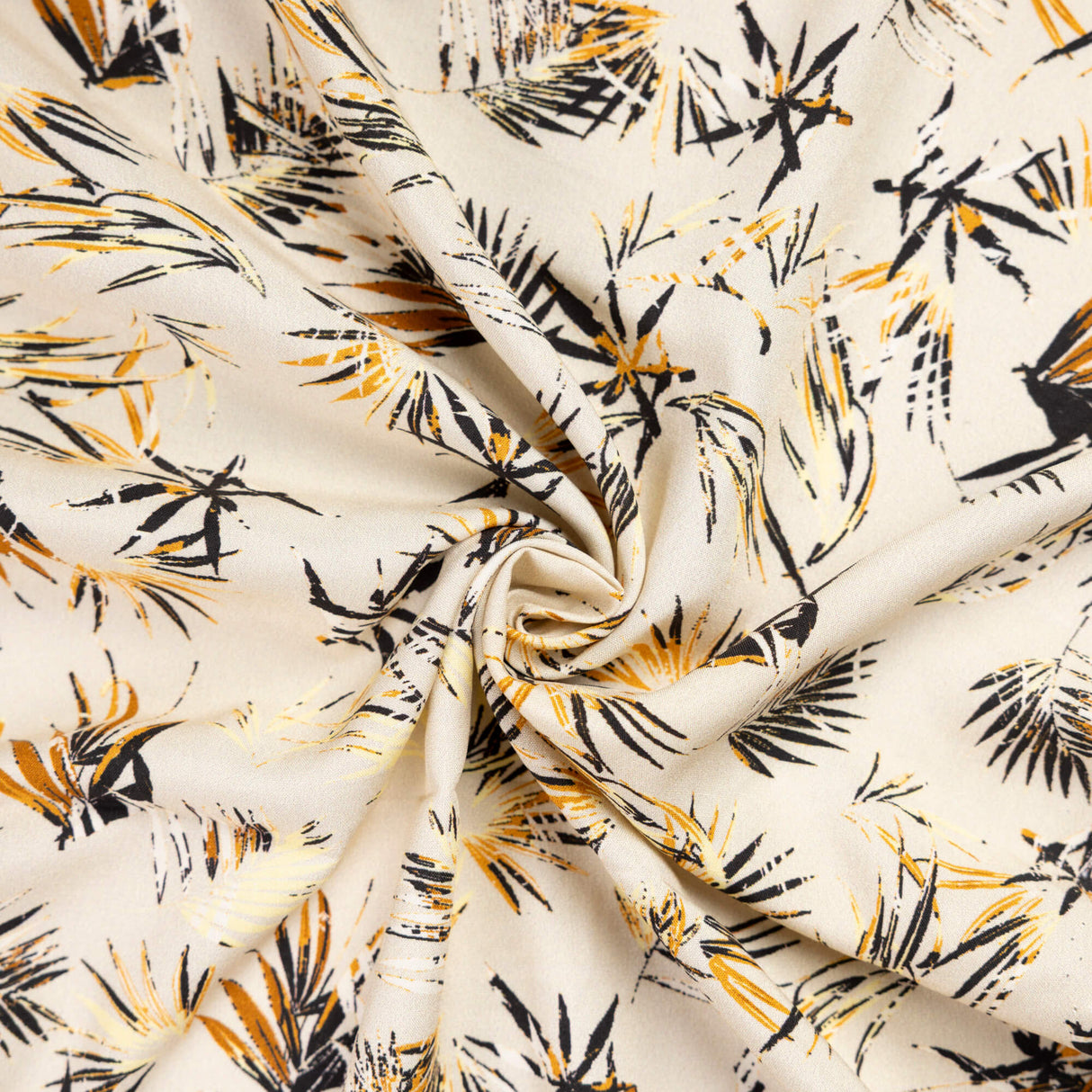 Étoffe 100% viscose – Feuille de palmier fond savane