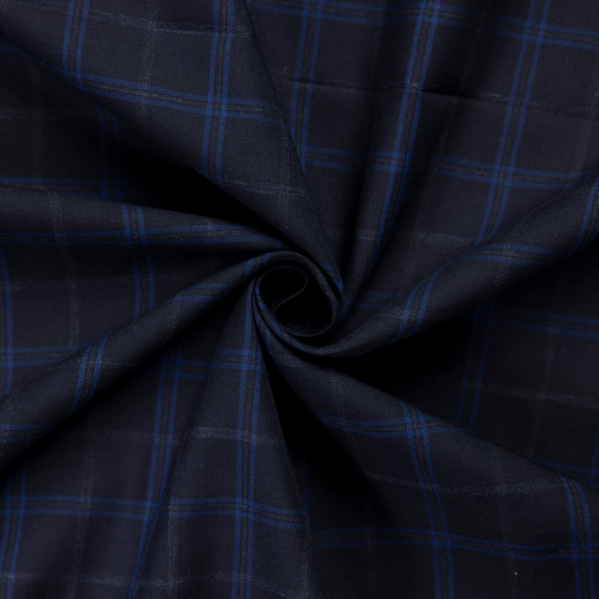 Twill 100% coton – Carreaux bleu et anthracite fond noir