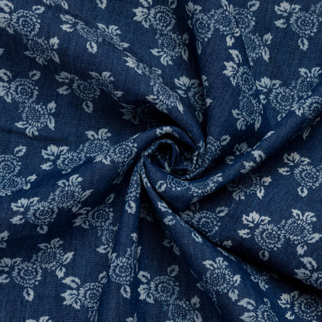 Tissu denim chambray imprimé - Fleuri
