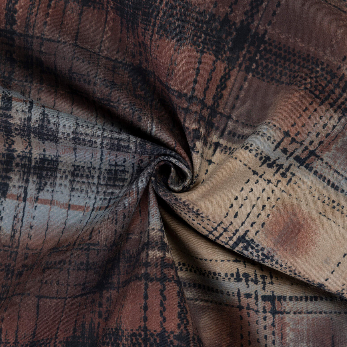 Gabardine émerisée coton & élasthanne – Carreaux floutés marron