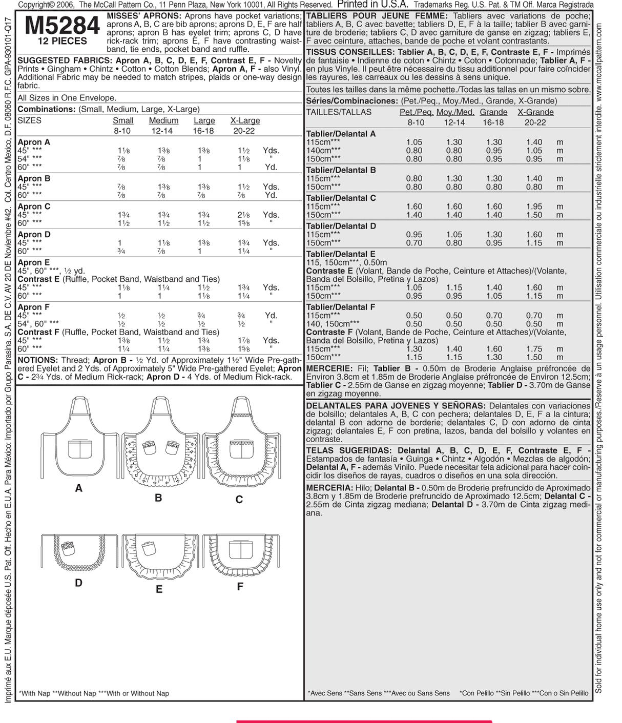 Patron McCall's n°5284 – Tabliers élégants et fonctionnels