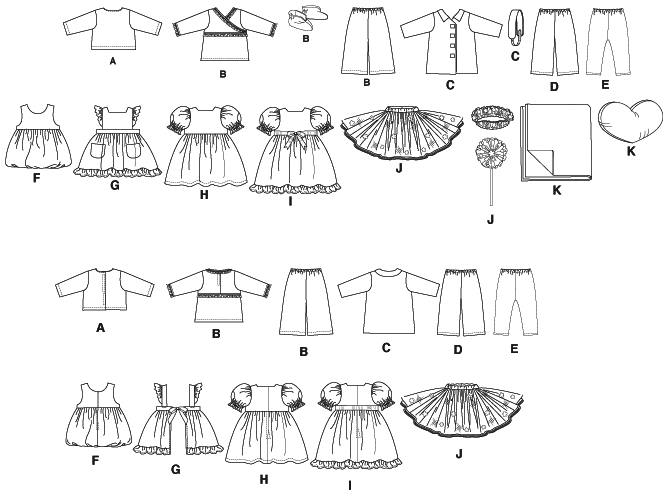 Patron McCall's n°6005 – Vêtements et accessoires pour poupée de 46 cm