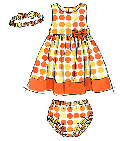 Patron McCall's n°6015 – Robes doublées pour bébés avec culotte et bandeau