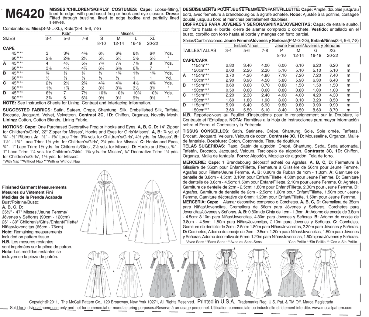 Patron McCall's n°6420 – Costumes de personnages de contes pour adultes et enfants