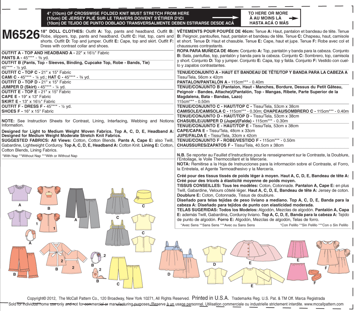 Patron McCall's n°6526 – Vêtements pour poupée de 46 cm