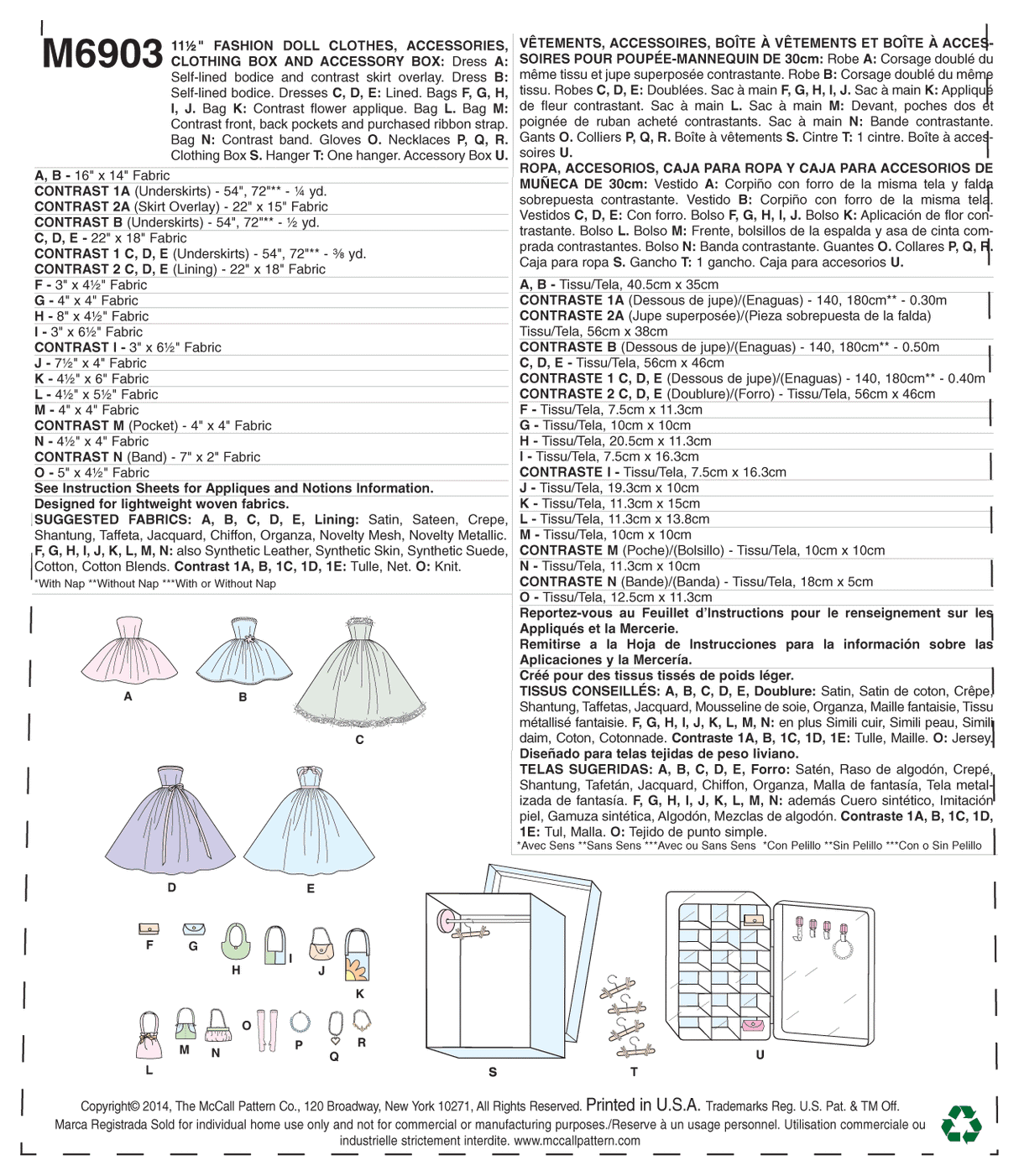 Patron McCall's n°6903 – Vêtements et accessoires pour poupée de 30 cm
