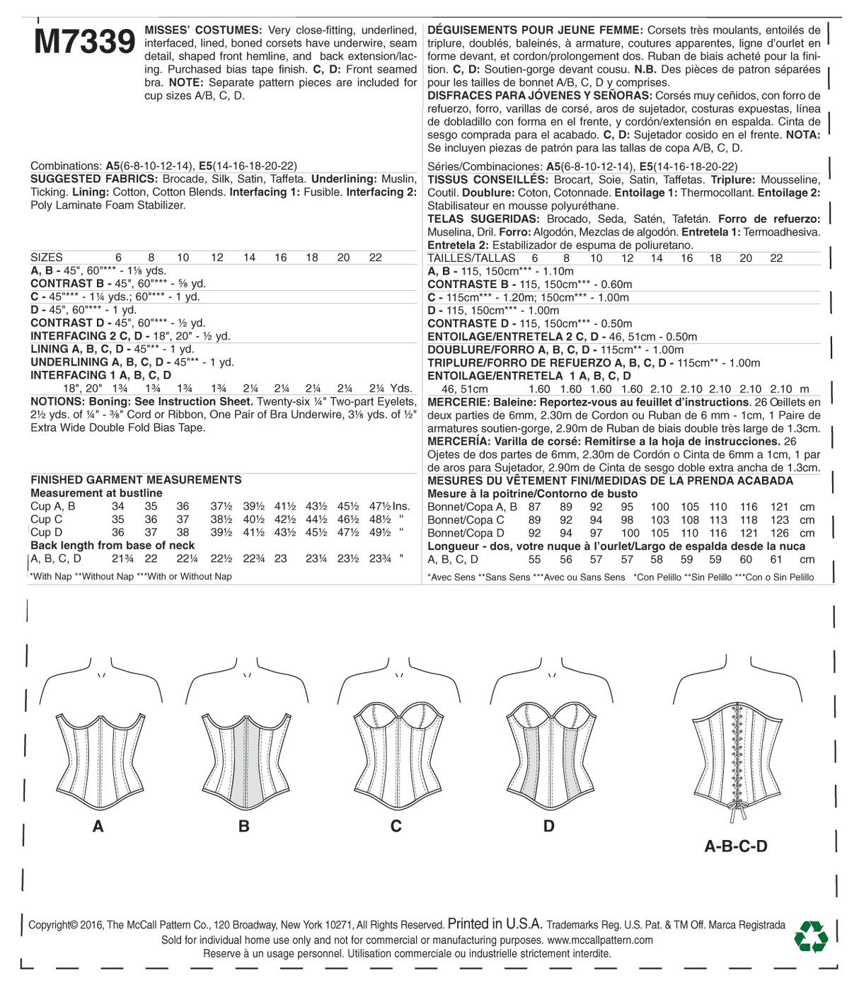 Patron McCall's n°7339 – Corsets élégants pour femme