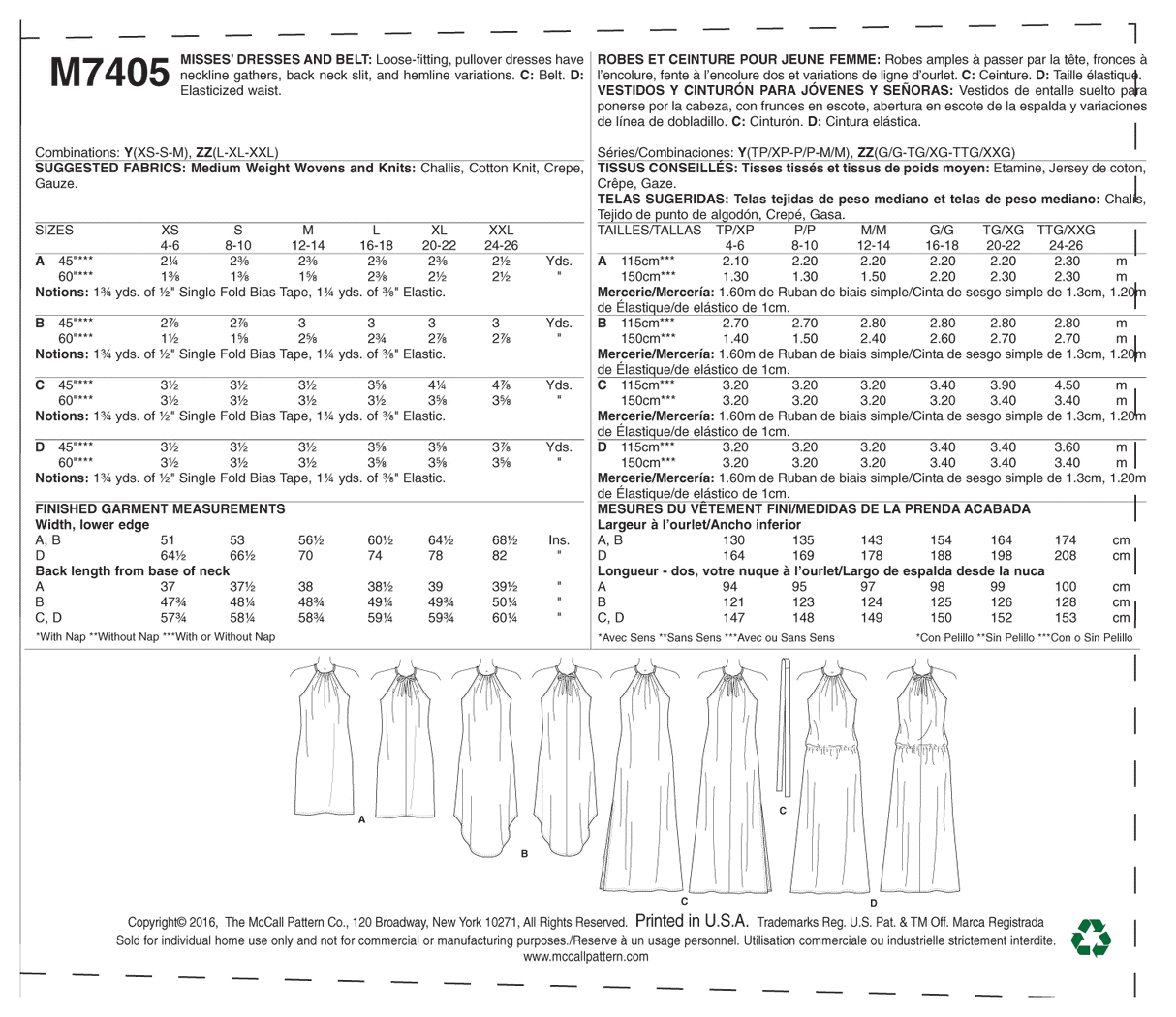 Patron McCall's n°7405 – Robe élégante et polyvalente pour femme