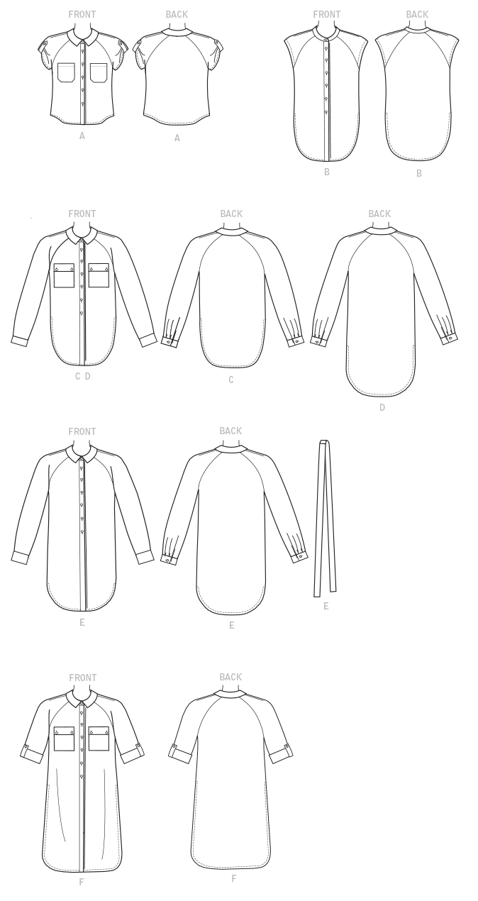 Patron McCall's n°7472 – Chemises et tuniques à manches raglan pour femme