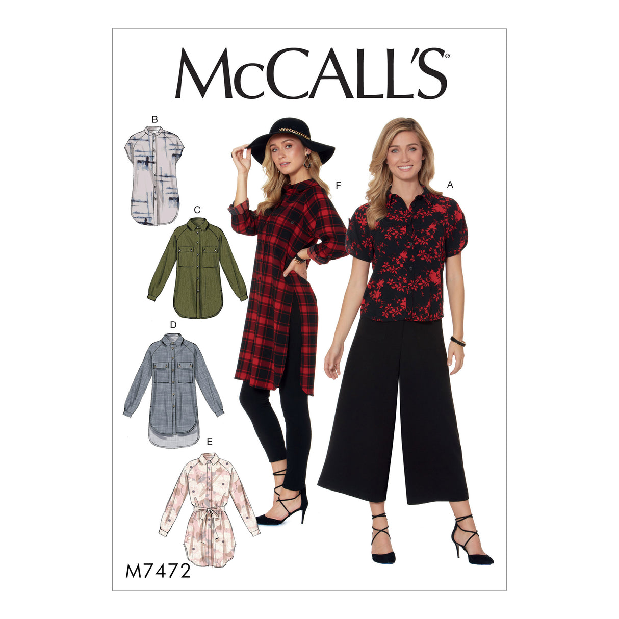 Patron McCall's n°7472 – Chemises et tuniques à manches raglan pour femme