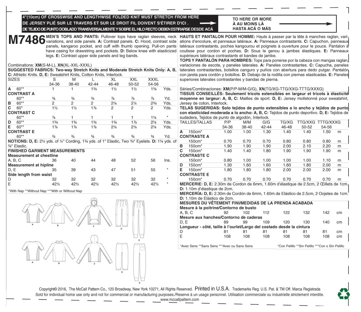 Patron McCall's n°7486 – Hauts et pantalons pour homme
