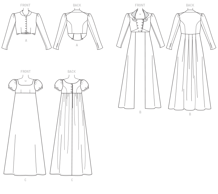 Patron McCall's n°7493 – Veste courte, manteau long et robe à encolure carrée