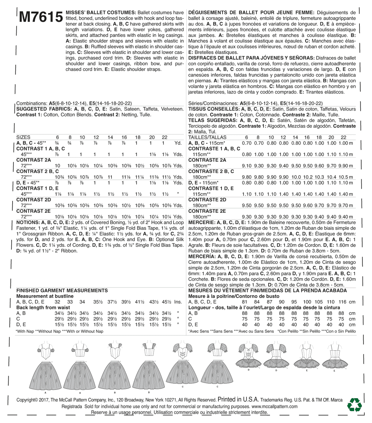 Patron McCall's n°7615 - Costume de ballet avec corsage baleiné