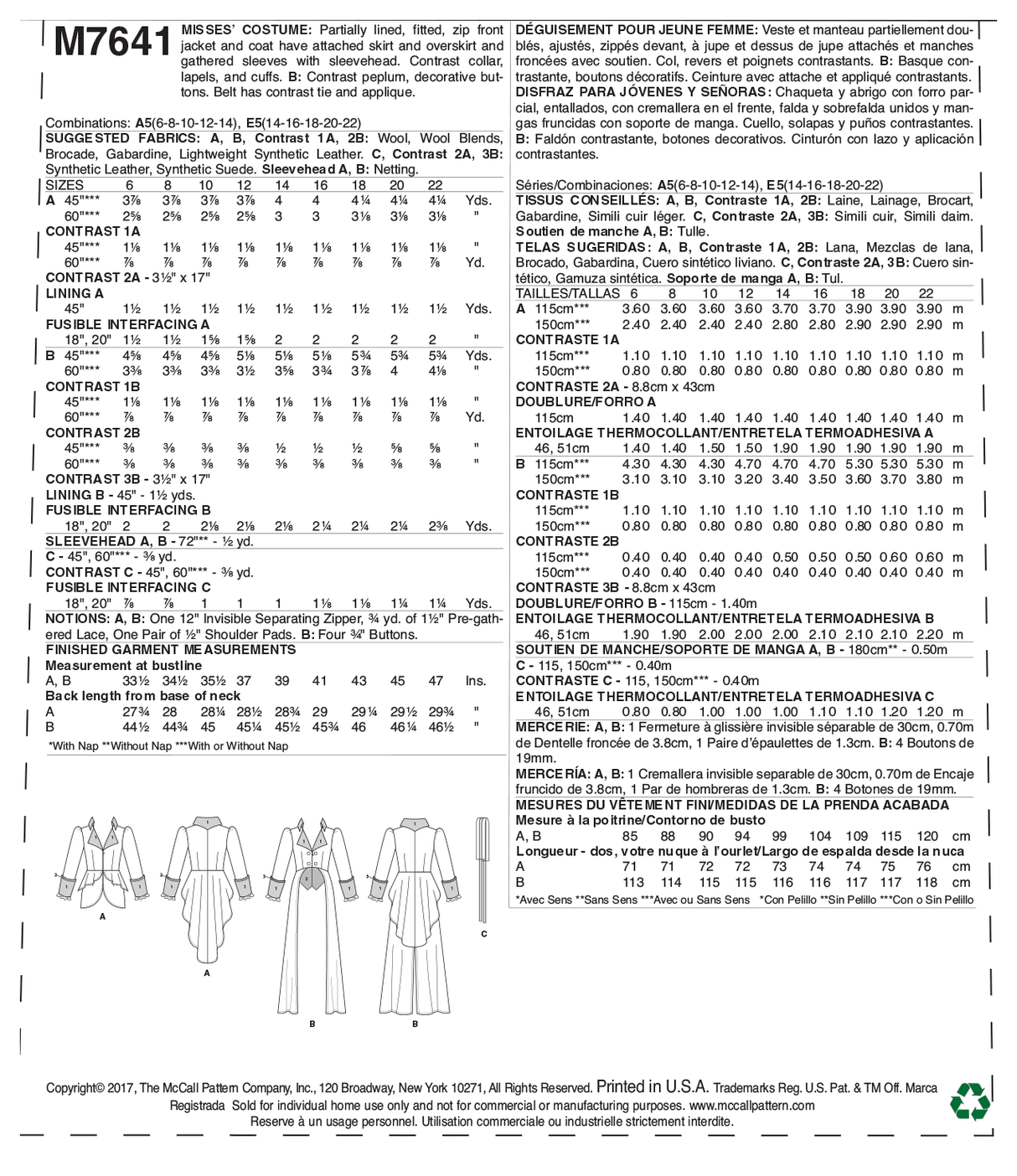 Patron McCall's n°7641 - Veste et manteau de costume pour femme