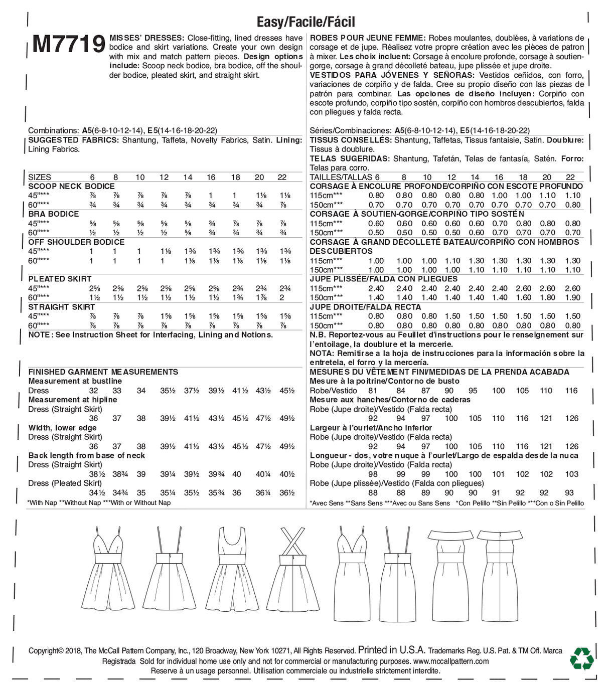 Patron McCall's n°7719 - Robes ajustées pour femmes