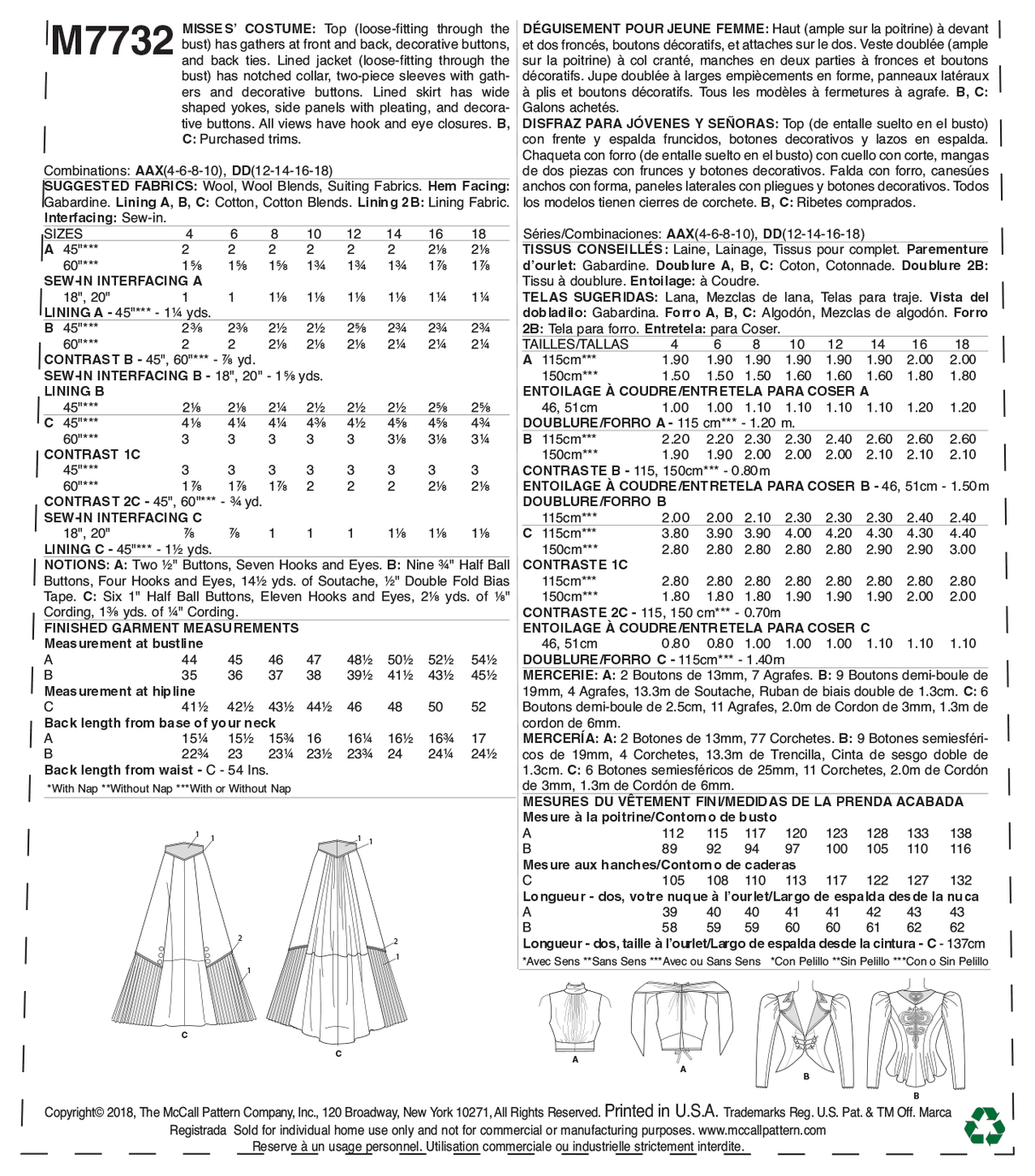 Patron McCall's n°7732 - Costume victorien pour femmes