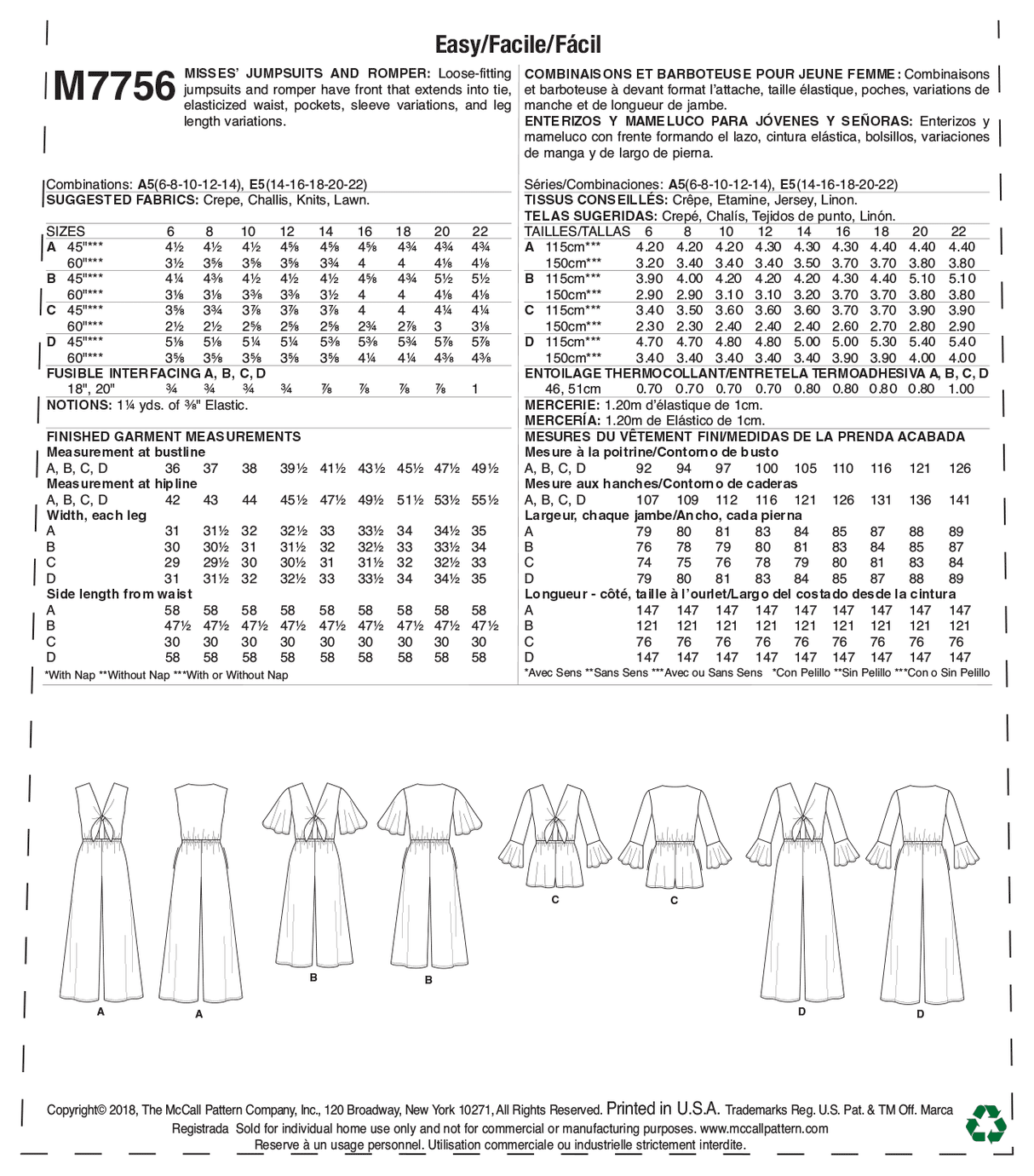Patron McCall's n°7786 - Pantalons amples pour femmes