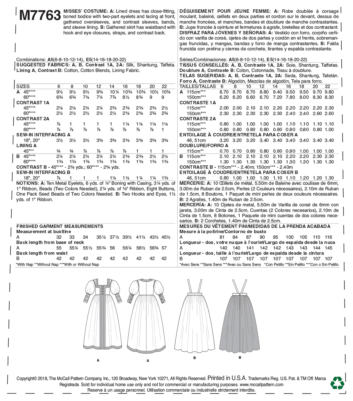 Patron McCall's n°7763 - Robe Renaissance pour femmes