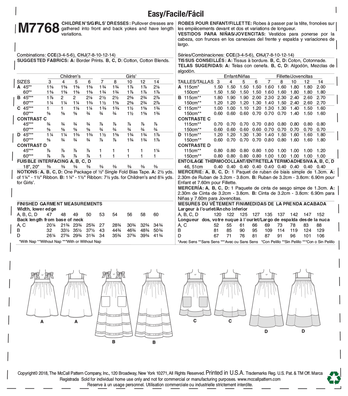 Patron McCall's n°7768 - Robes pour enfants