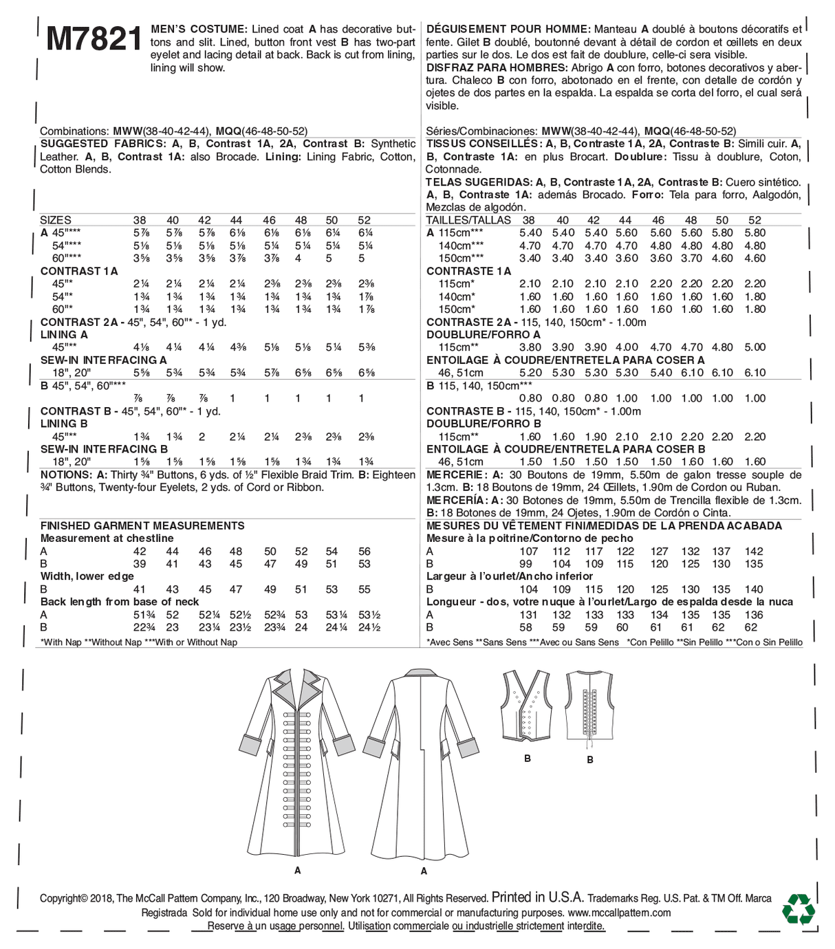 Patron McCall's n°7821 - Costume historique pour homme