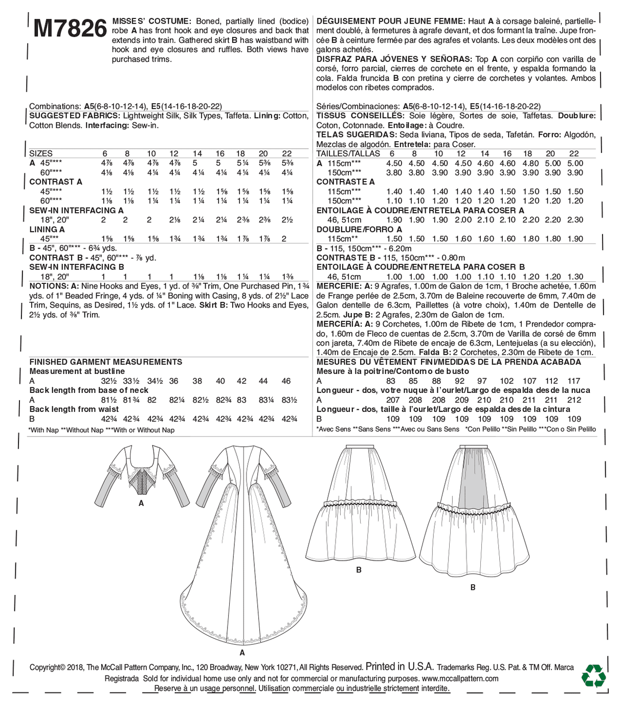 Patron McCall's n°7826 - Robe historique avec traîne