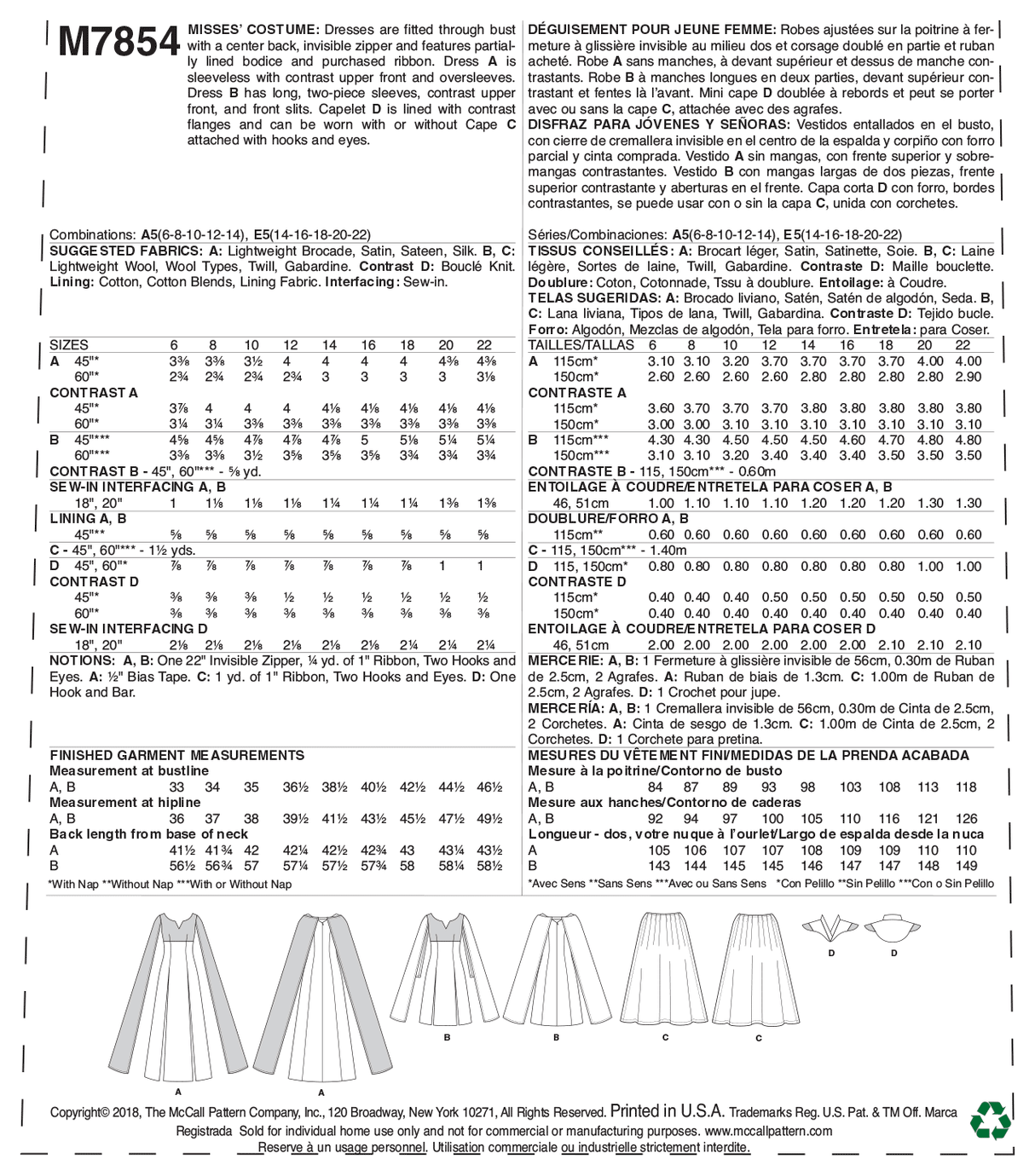 Patron McCall's n°7854 - Robe de déguisement pour femme