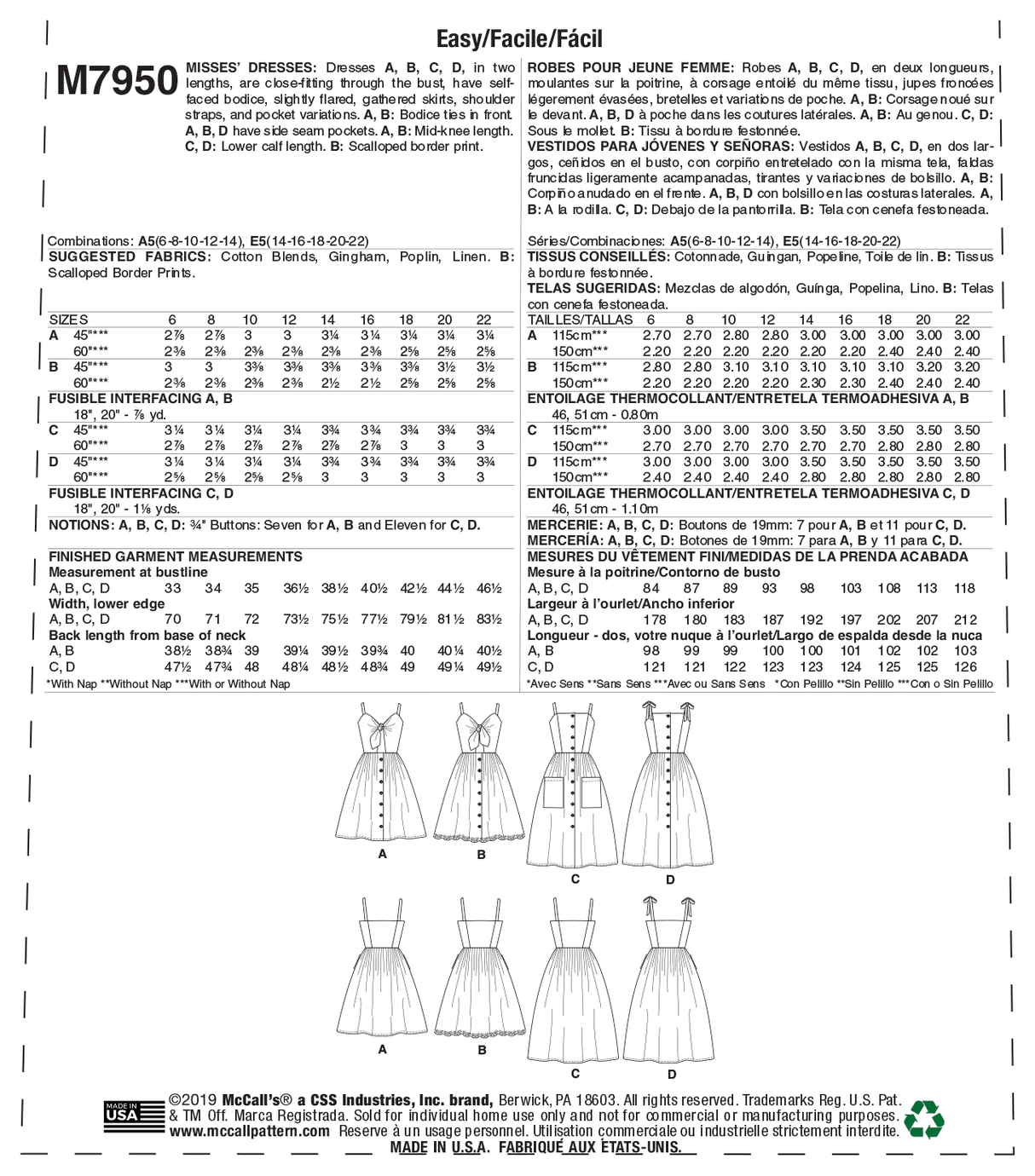 Patron McCall's n°7950 - Robes