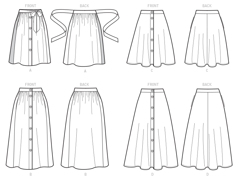 Patron McCall's n°7981 - Jupes évasées avec variations de longueur