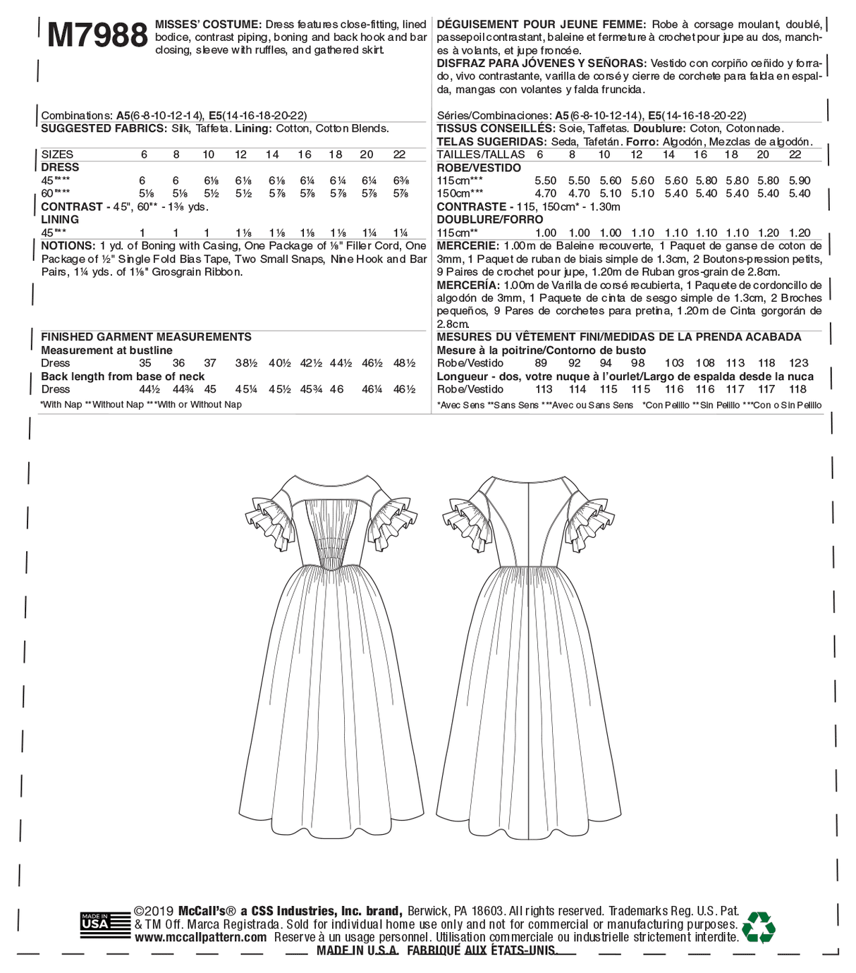 Patron McCall's n°7988 - Robe historique des années 1840
