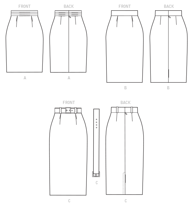 Patron McCall's n°8004 - Jupes ajustées avec variations de ceintures