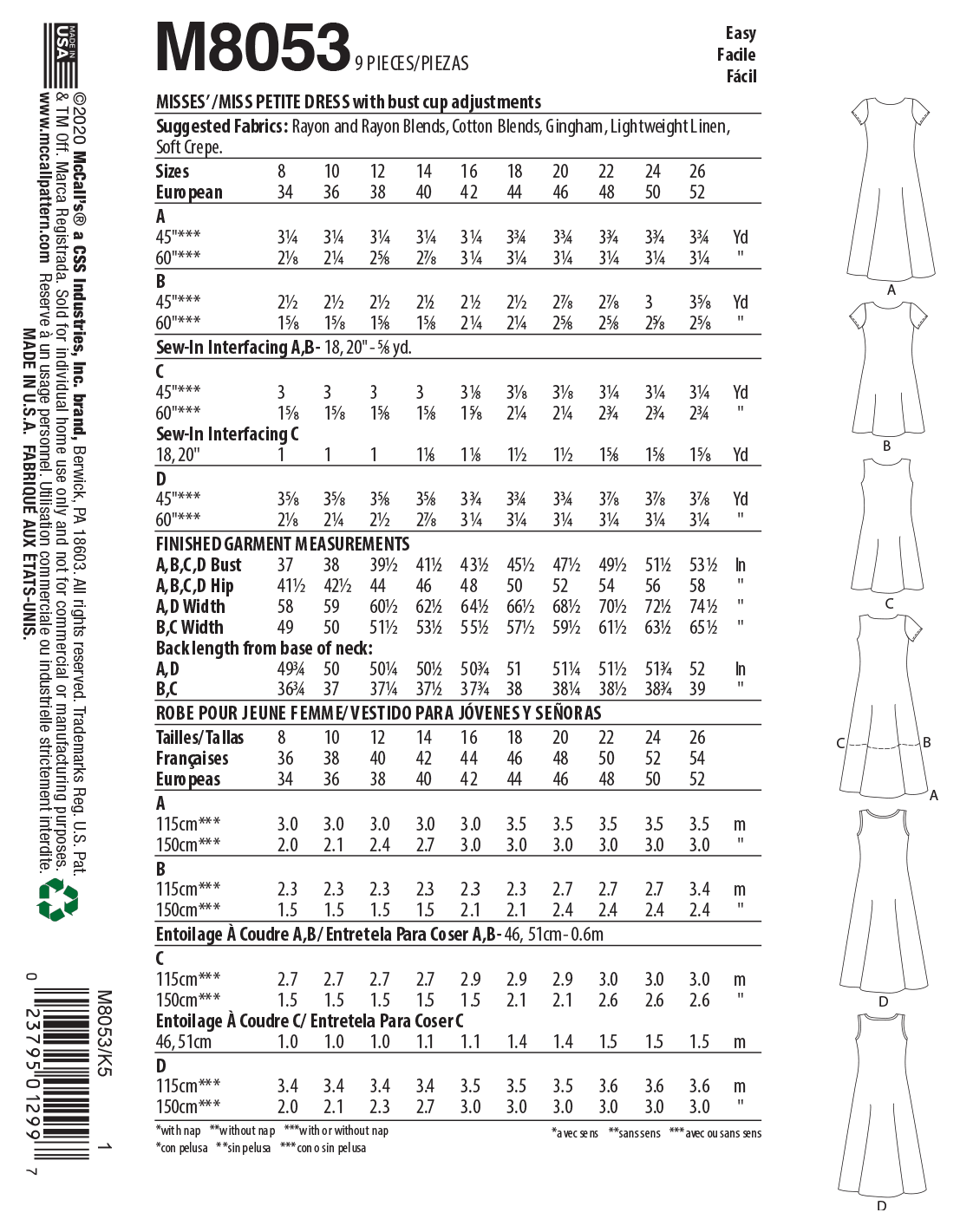 Patron McCall's n°8053 - Robe trapèze à enfiler