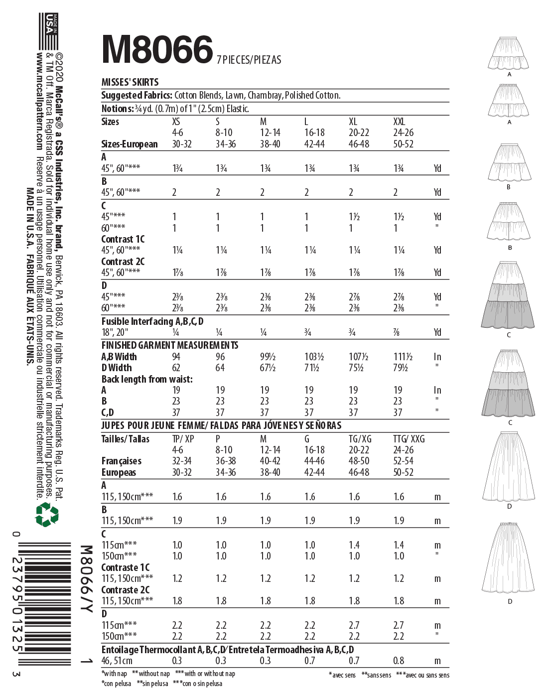 Patron McCall's n°8066 - Jupes froncées à enfiler