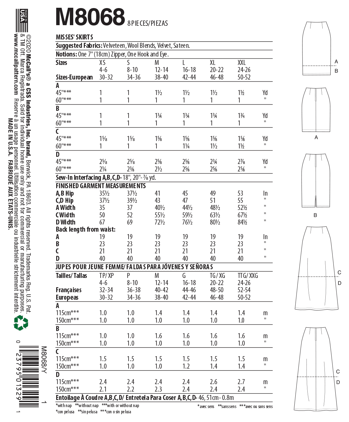 Patron McCall's n°8068 - Jupes en trois longueurs