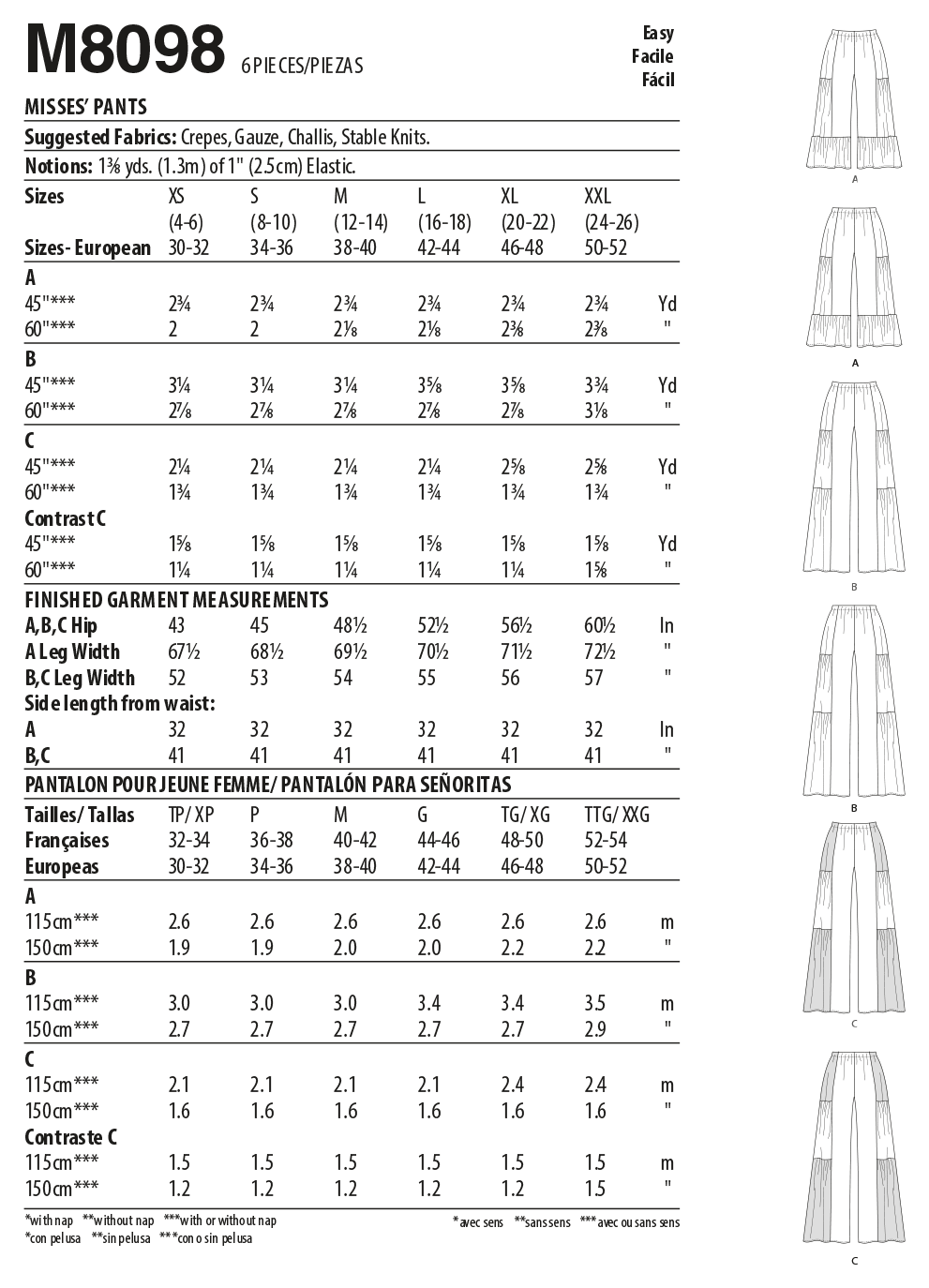 Patron McCall's n°8098 - Pantalon évasé pour femme