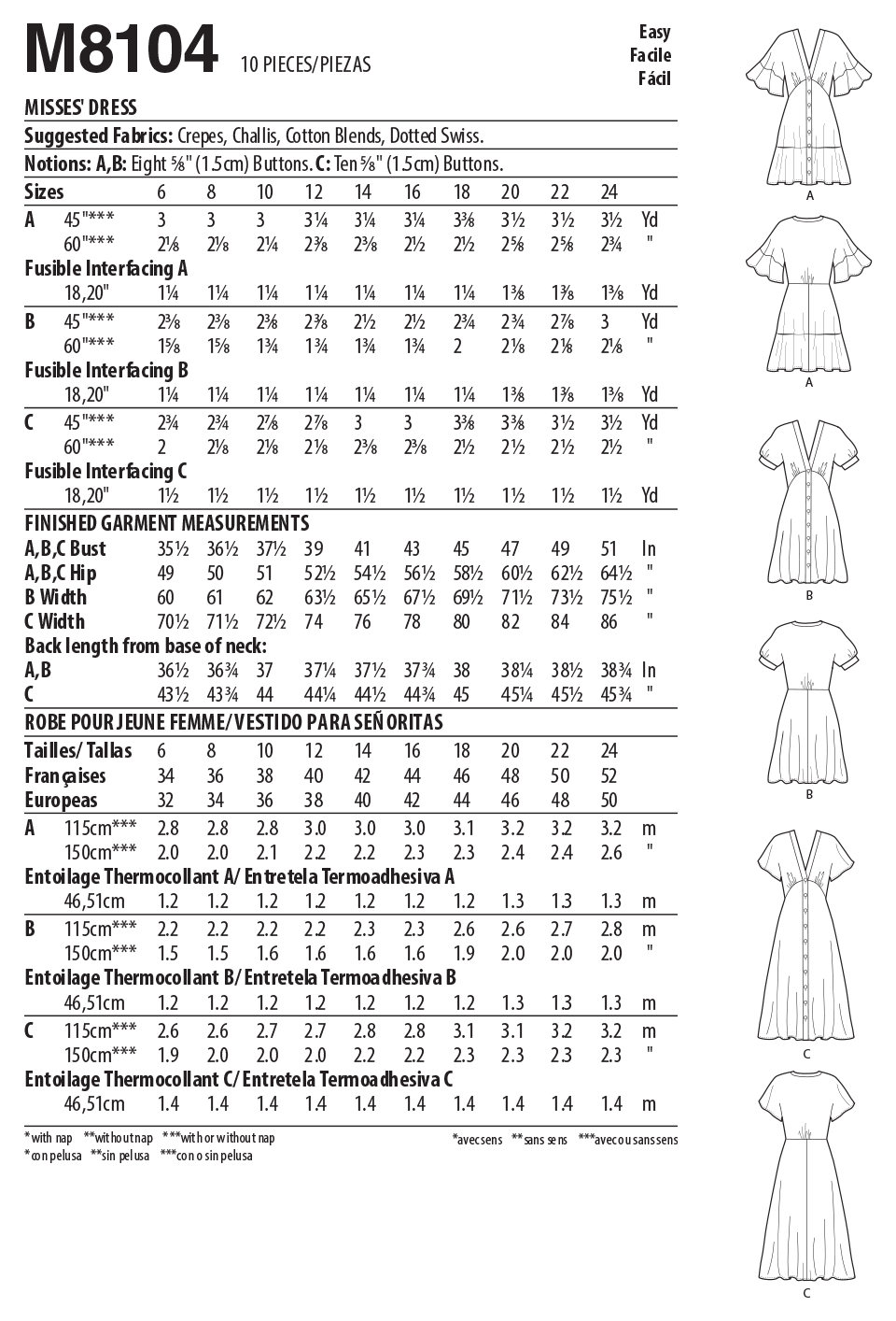 Patron McCall's n°8104 - Robe boutonnée à manches dolman