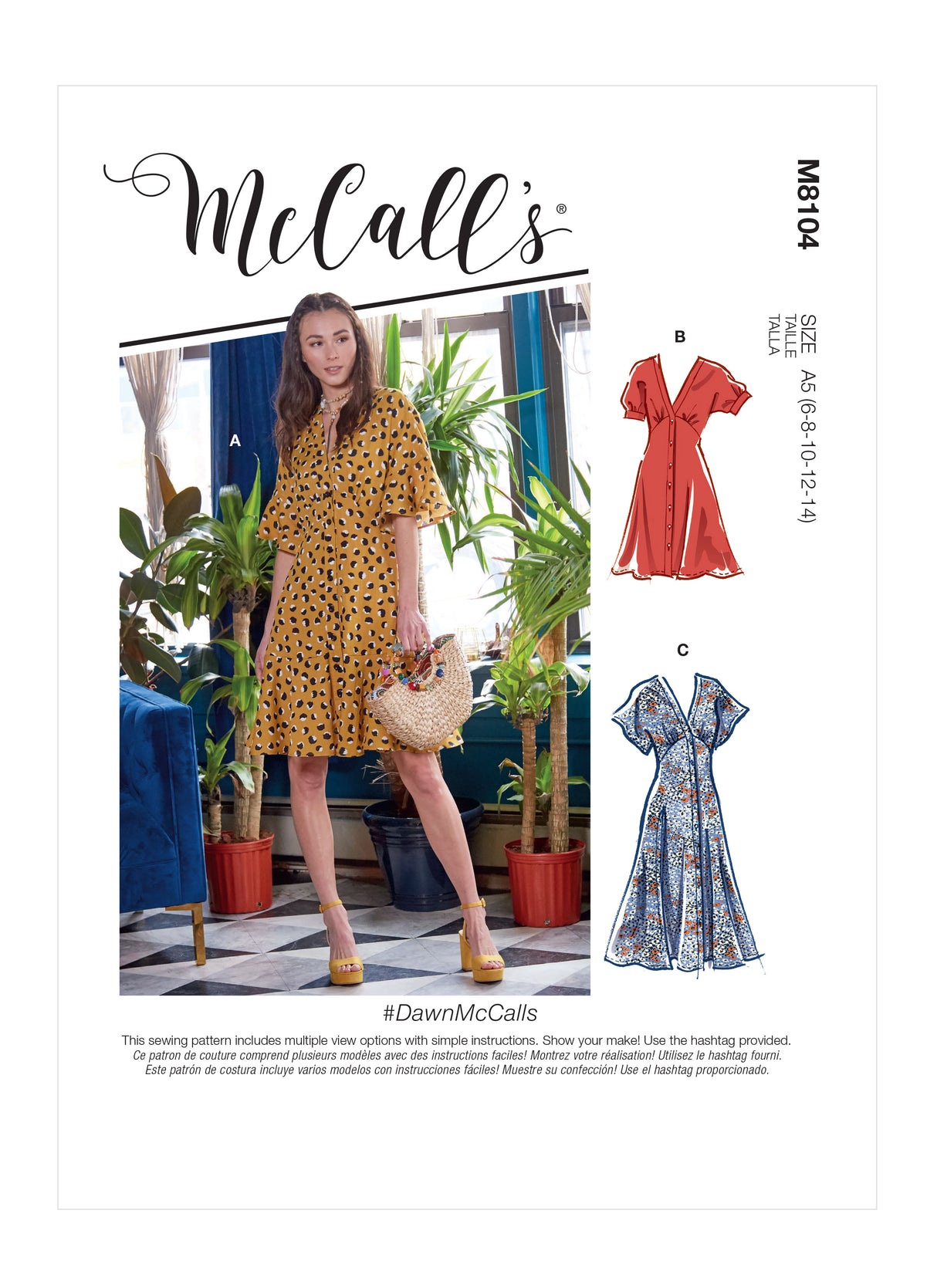 Patron McCall's n°8104 - Robe boutonnée à manches dolman