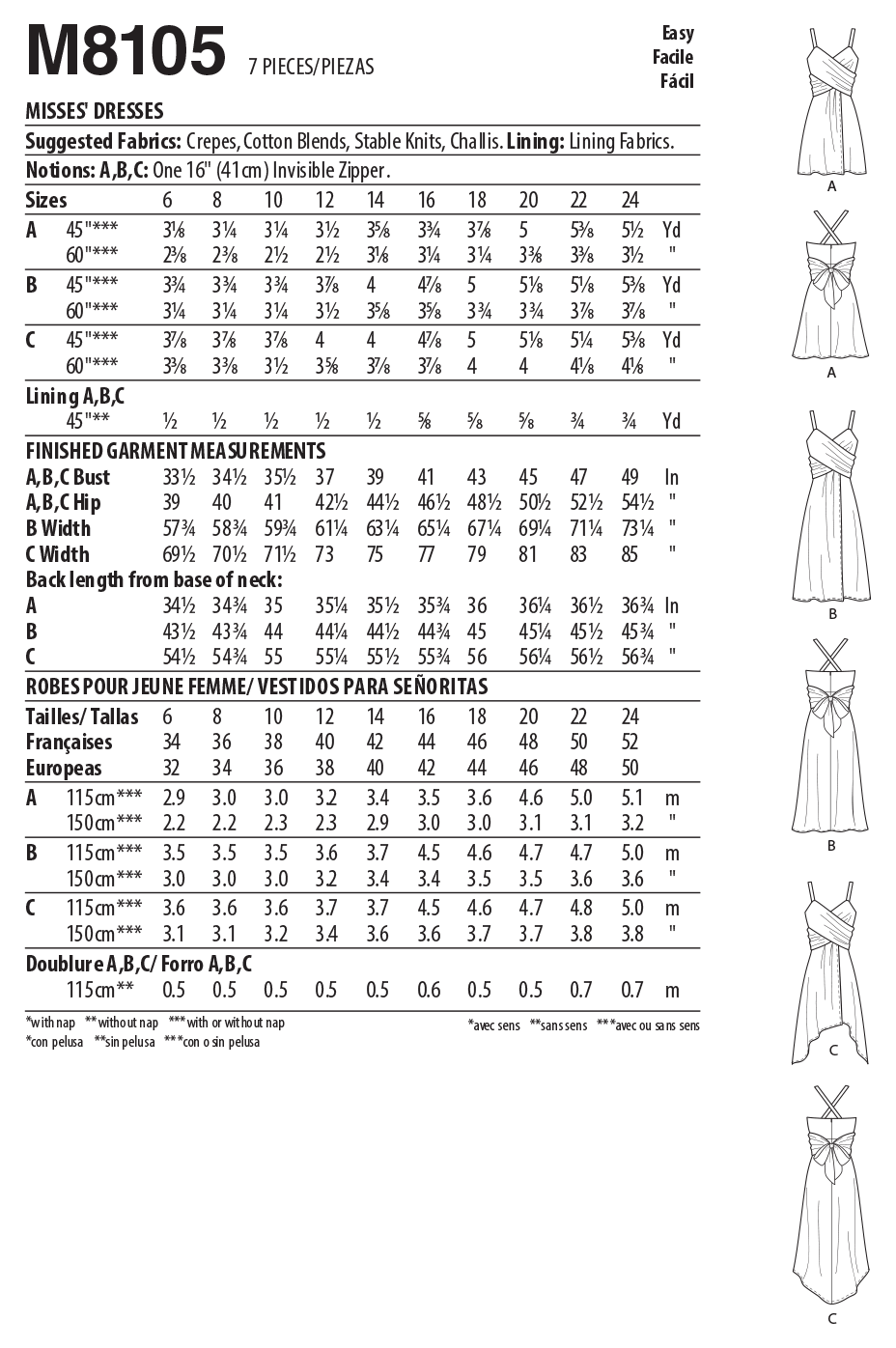 Patron McCall's n°8105 - Robe portefeuille nouée dans le dos