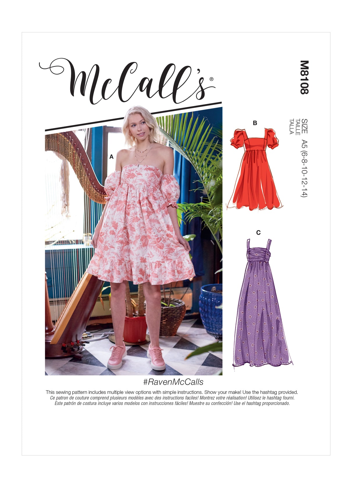 Patron McCall's n°8108 - Robe d'été froncée à coutures empire