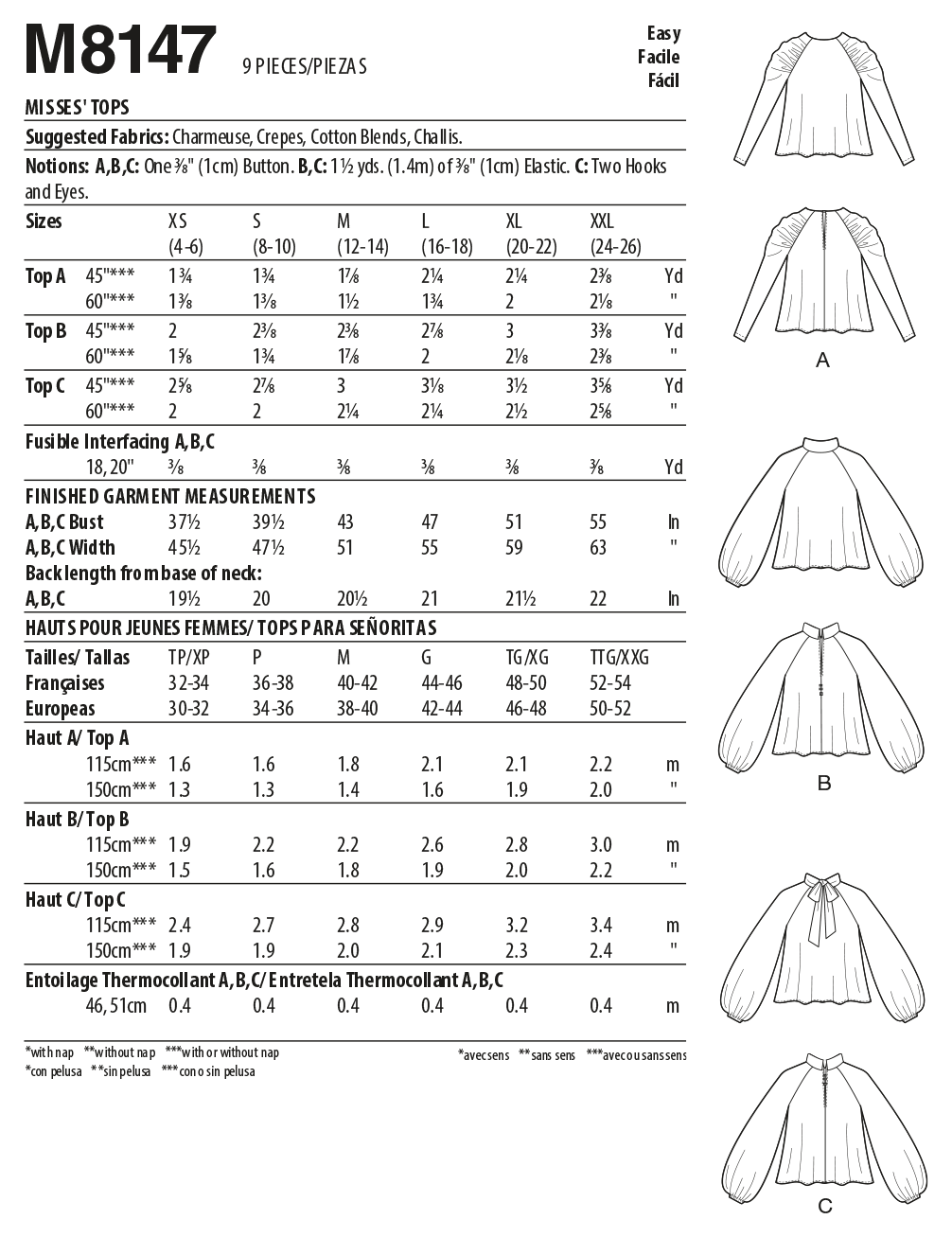 Patron McCall's n°8147 - Haut à manches raglan et variations d'encolure