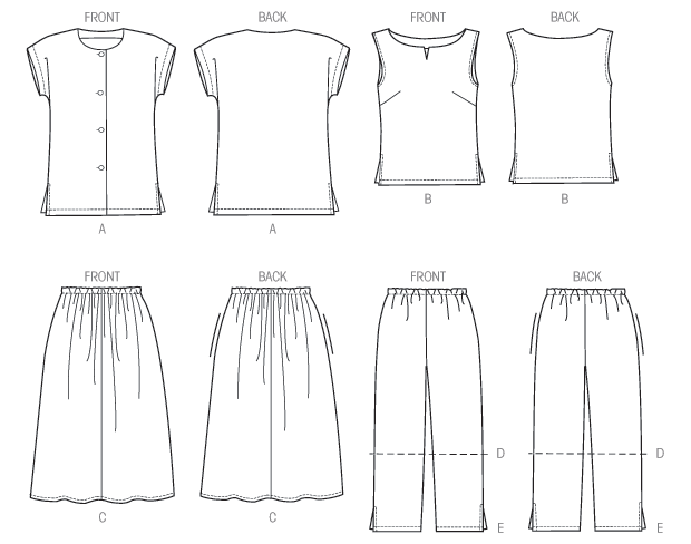 Patron McCall's n°8159 - Ensemble chemise, haut, jupe et pantalon