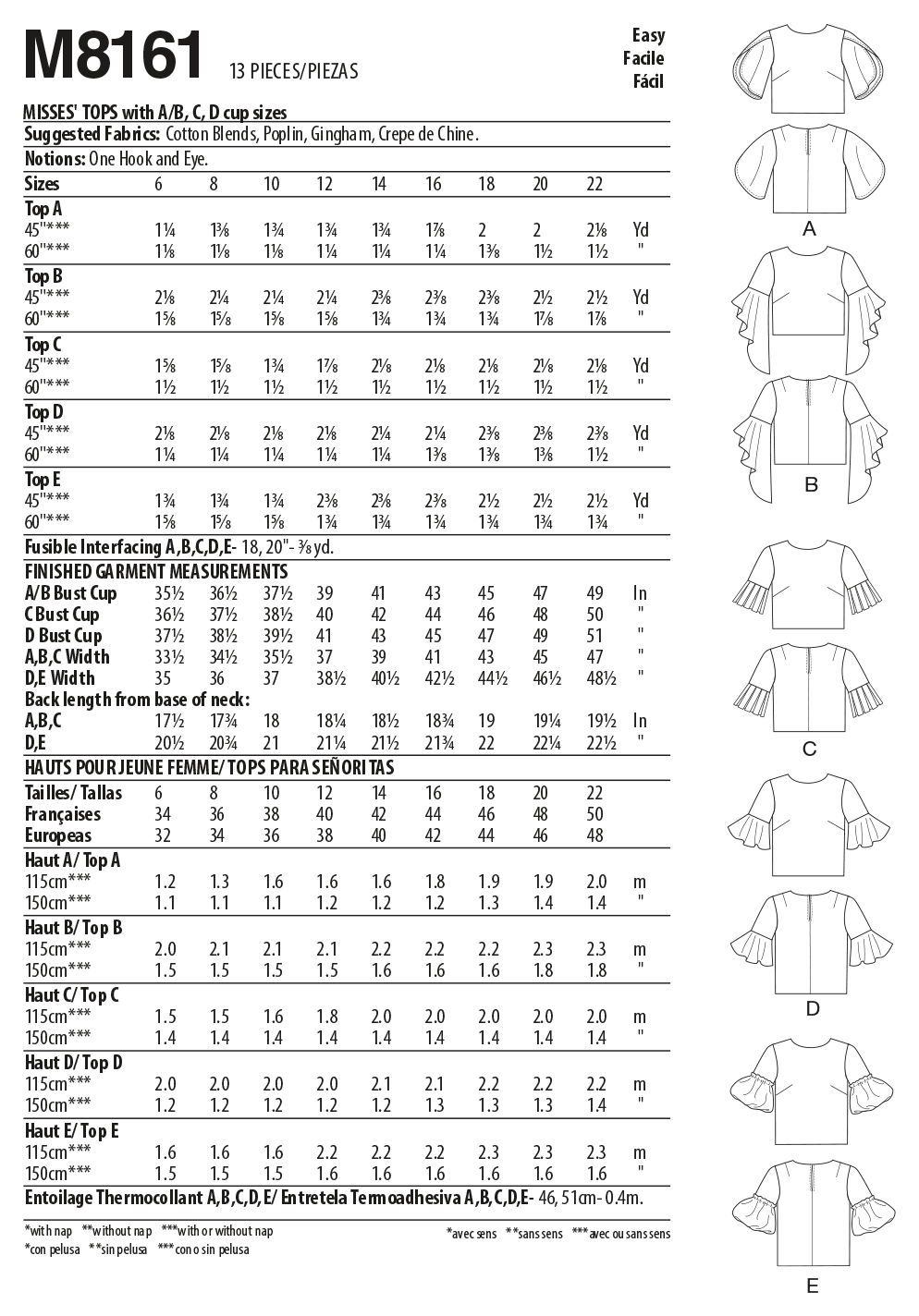 Patron McCall's n°8161 - Haut semi-ajusté avec variations de manches