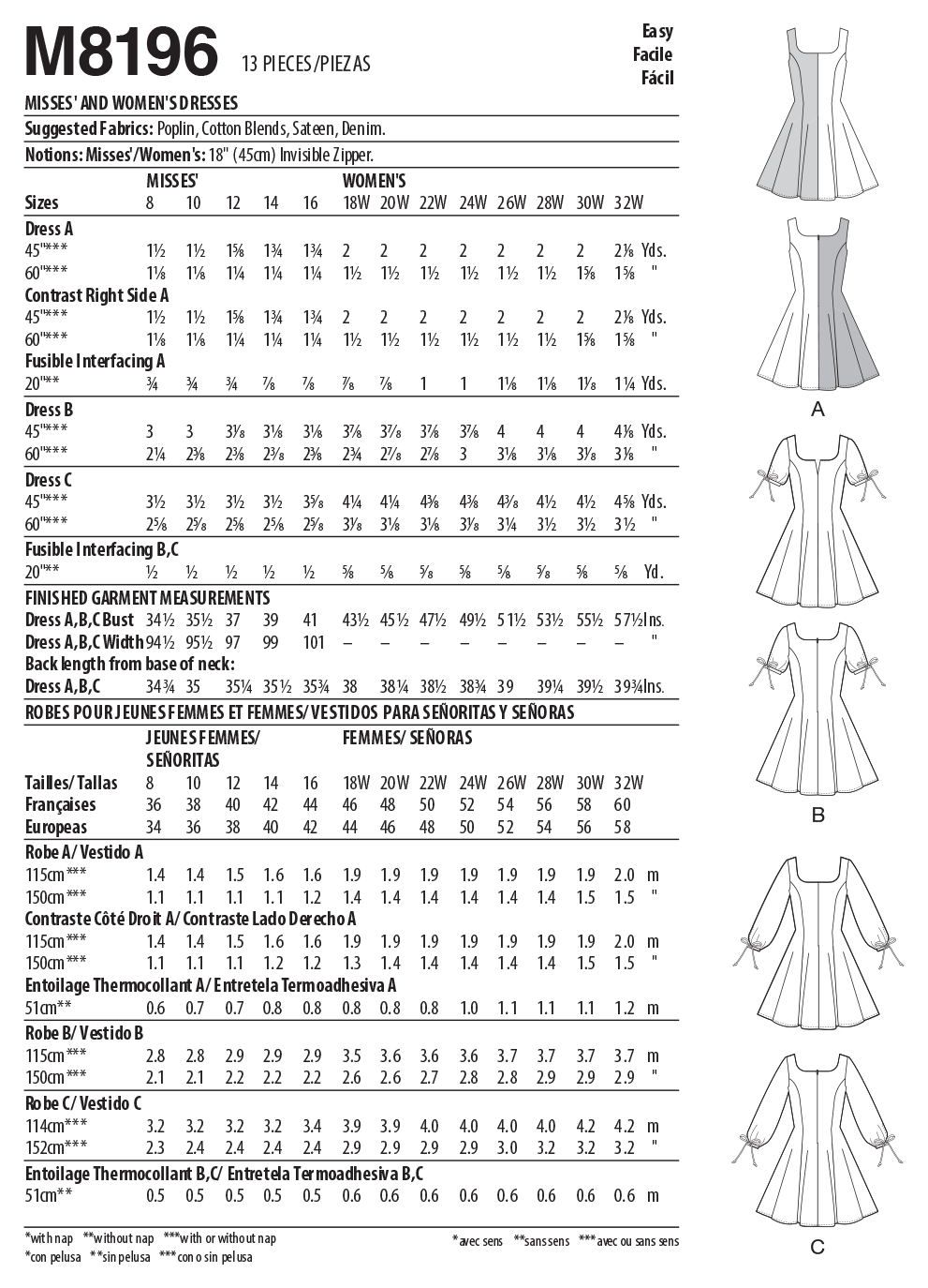 Patron McCall's n°8196 - Robe ajustée et évasée avec variations