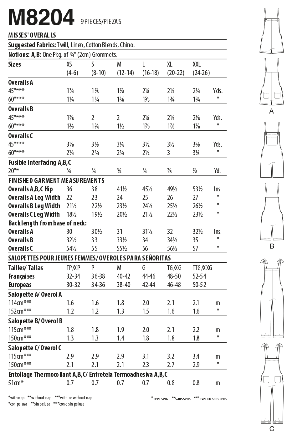 Patron McCall's n°8204 - Salopette et combinaison pour femme