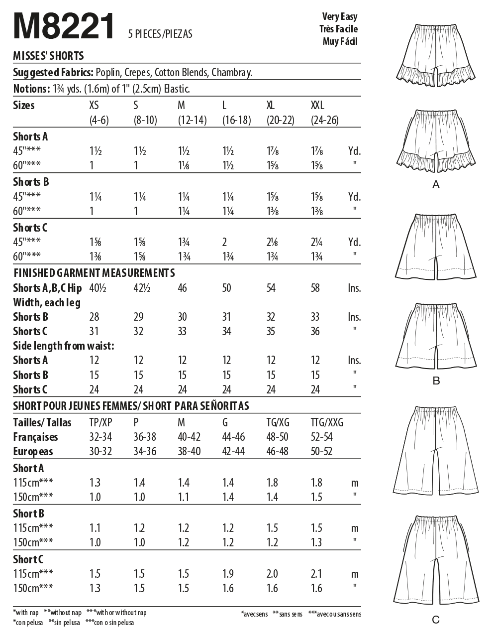 Patron McCall's n°8221 - Shorts féminins faciles à coudre