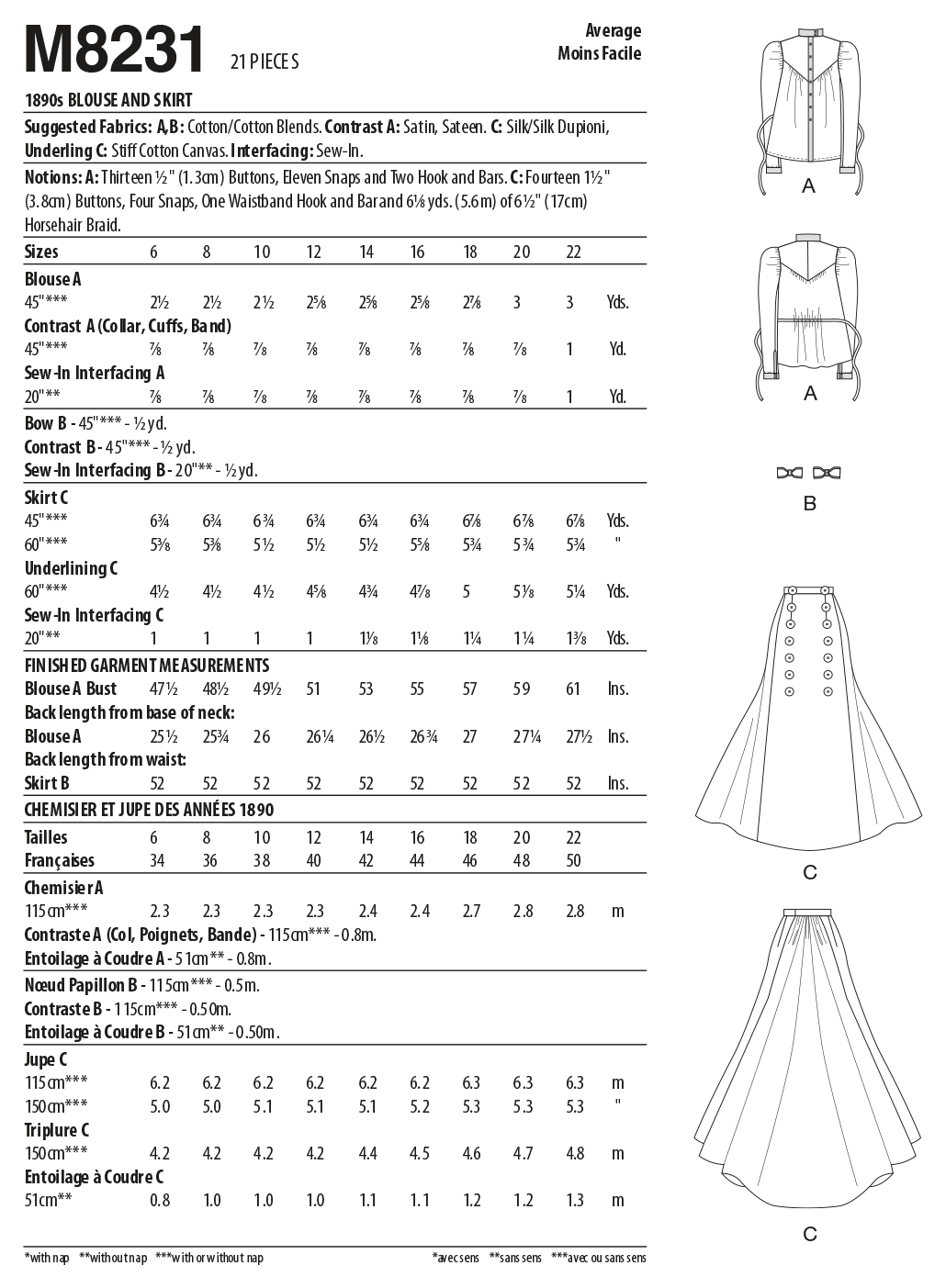 Patron McCall's n°8231 - Ensemble chemisier et jupe années 1890